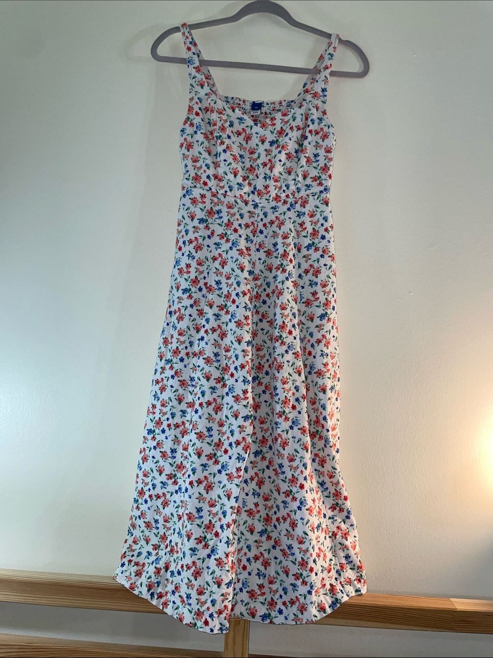 White Floral Sundress with Red & Blue Flowers
